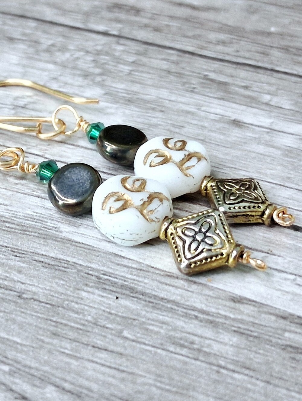 Czech Glass Full Moon Beaded Dangle Earrings